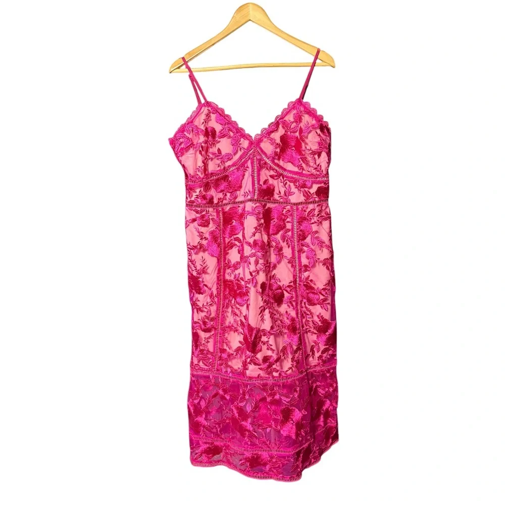 LULUS Deeply Cherished Hot Pink Lace Midi Dress XL - Picture 3 of 13